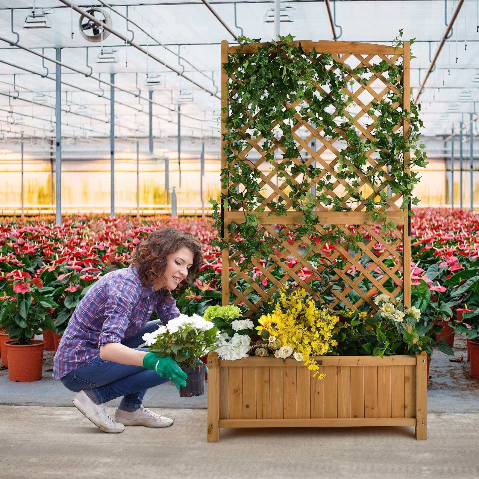 Planter Raised Bed with Trellis - Giantex