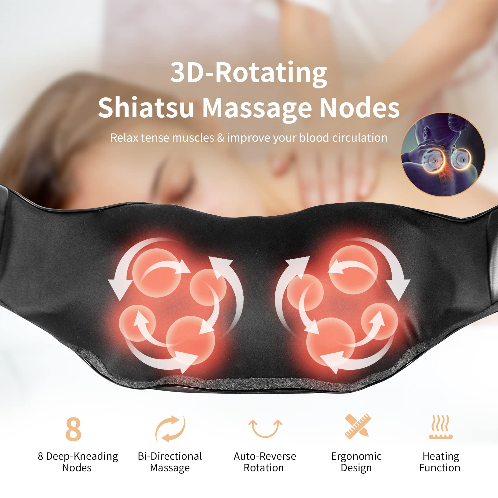 Giantex Shiatsu Neck Back and Shoulder Massager w/Heat, Deep Tissue 3D Kneading Massage Pillow for Back