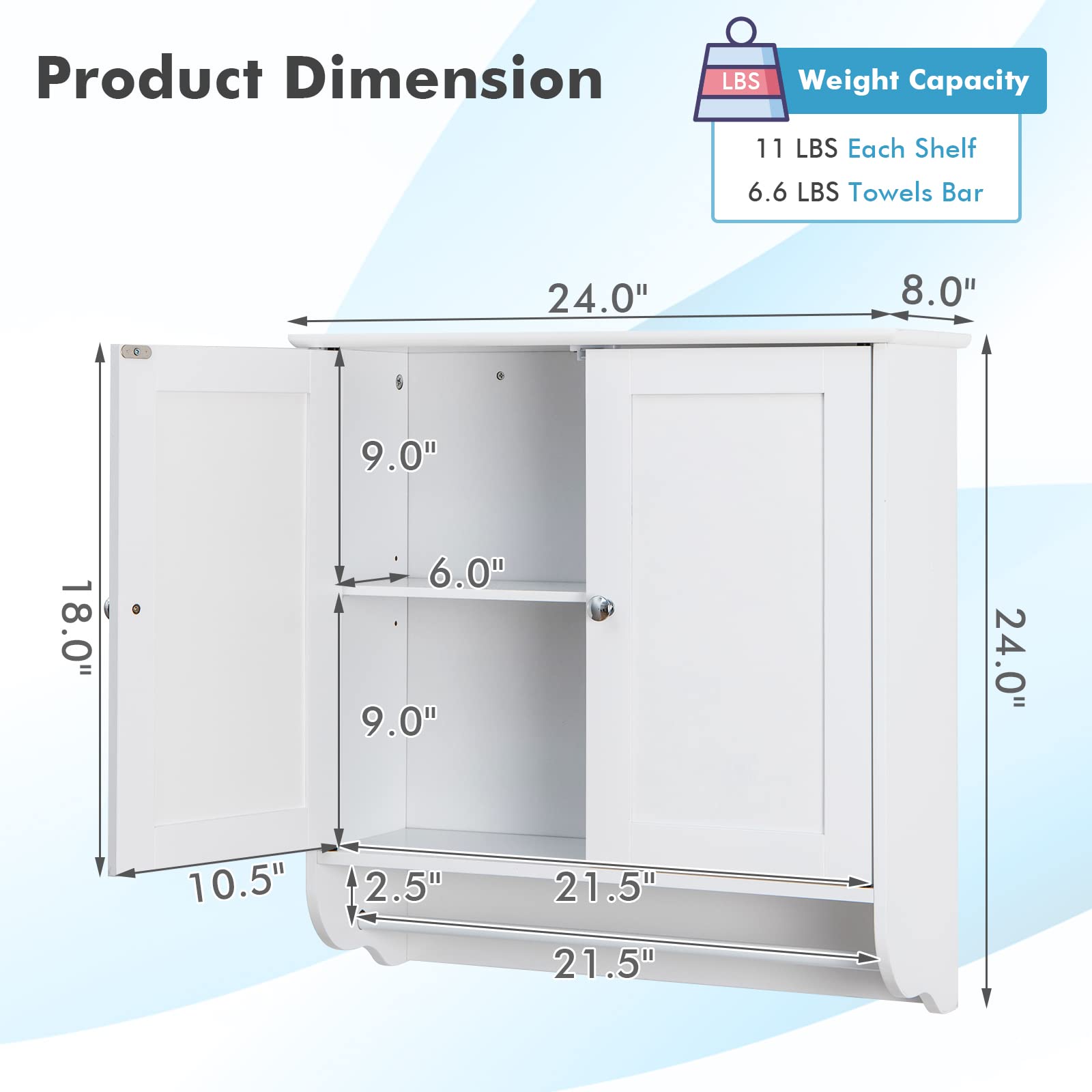 Bathroom Cabinet Wall Mounted - Over The Toilet Medicine Cabinet with Double Doors - Giantex