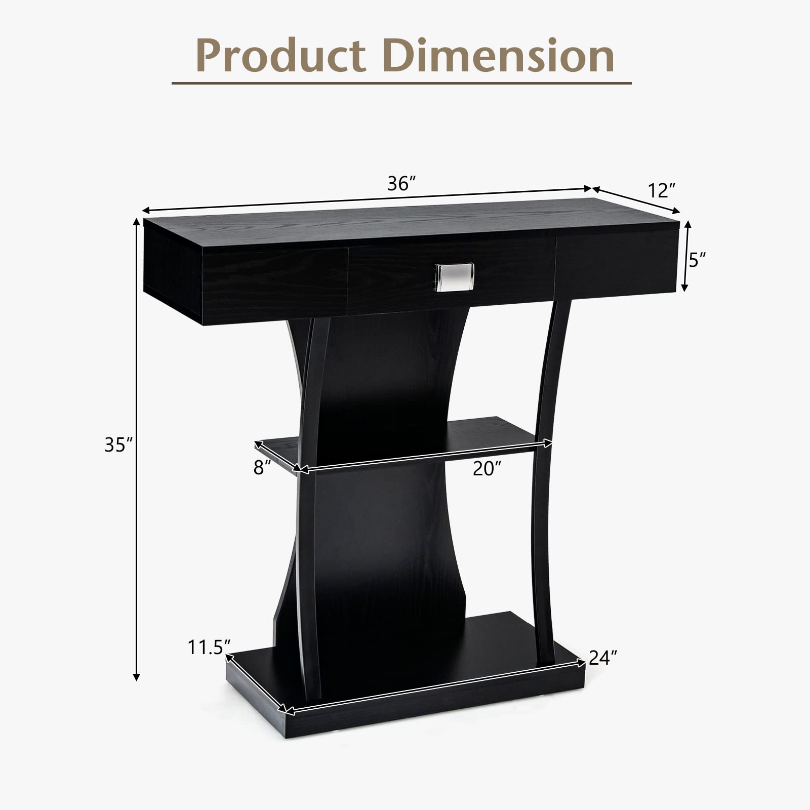 Narrow Console Table T-Shaped - Behind Couch Table - Giantex