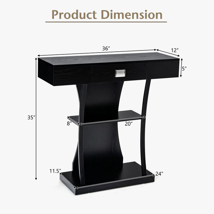 Narrow Console Table T-Shaped - Behind Couch Table - Giantex