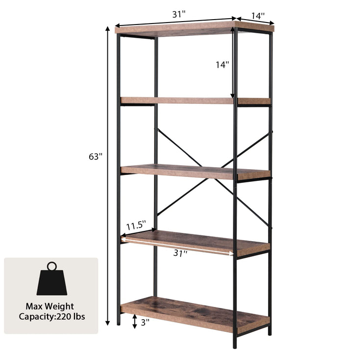 Giantex Industrial 5-Tier Wood Bookshelf - 63’’ Tall Open Storage Organizer Shelves with Anti-Tipping Device and Foot Pads