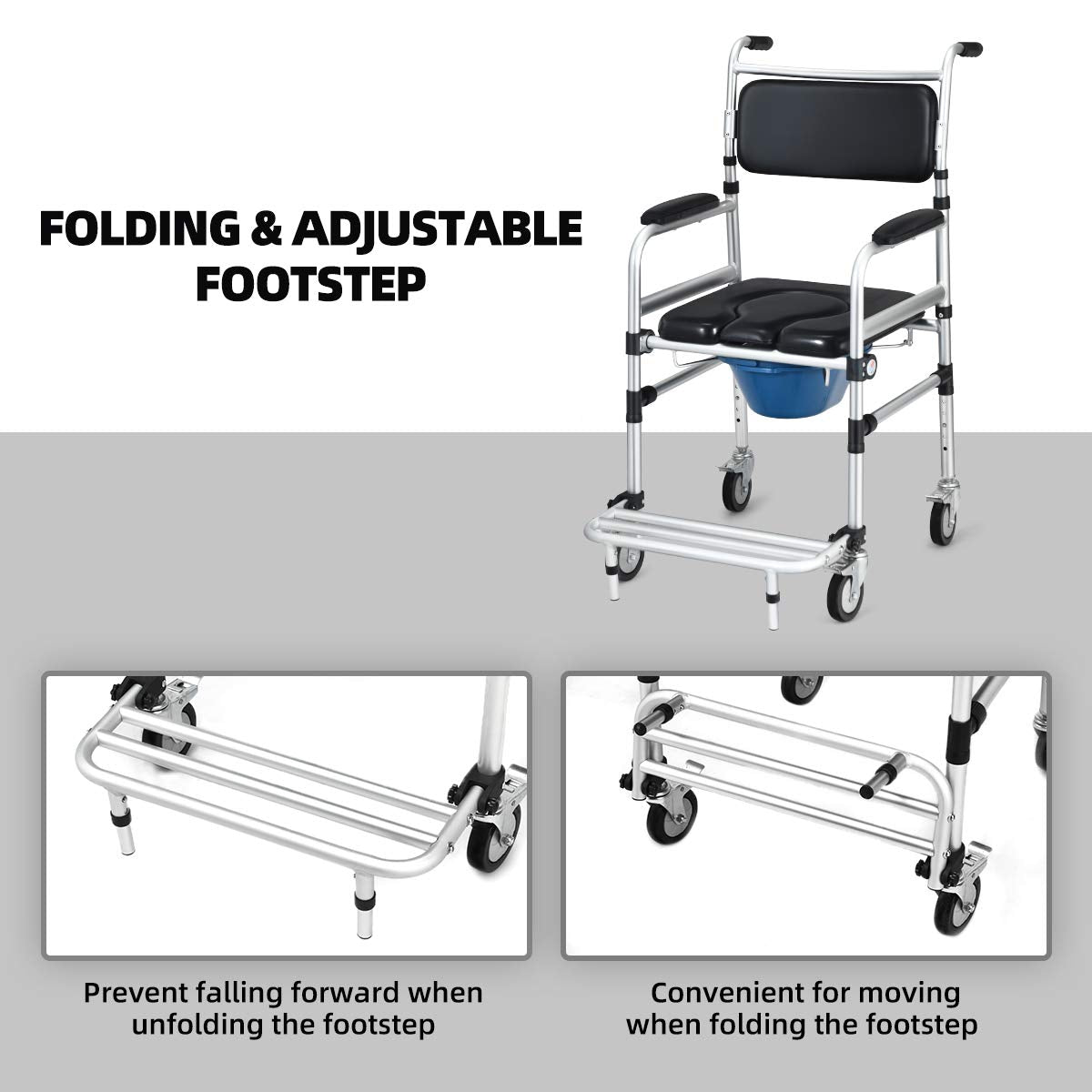 Giantex 3 in 1 Lightweight Shower Commode Wheelchair