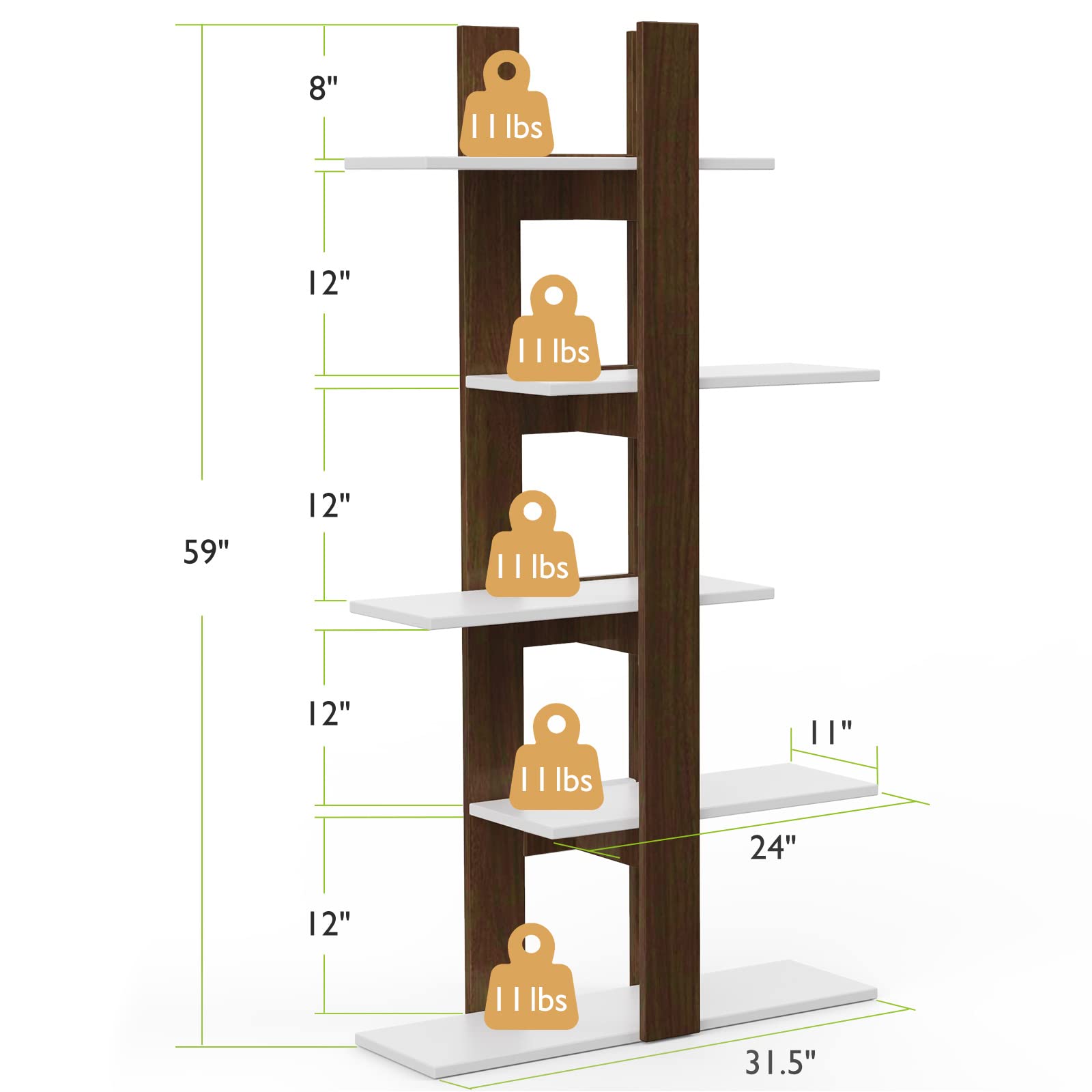 5-Tier Tall Wood Tree Book Shelf w/ Anti-Toppling Device