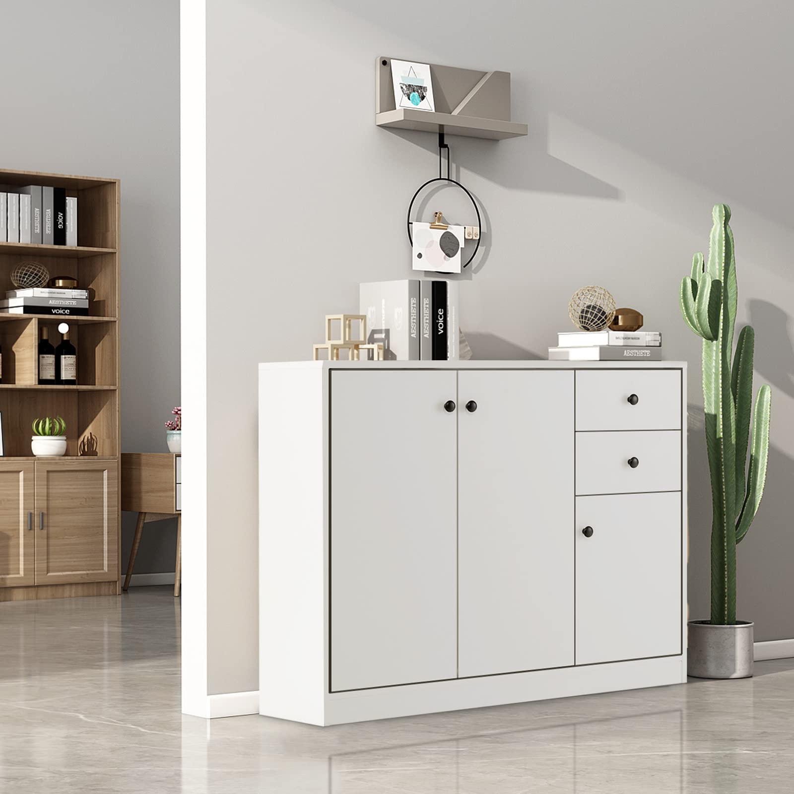 Giantex Buffet Cabinet with Storage - Kitchen Sideboard with 2 Drawers, 3-Door Large & Small Cabinet