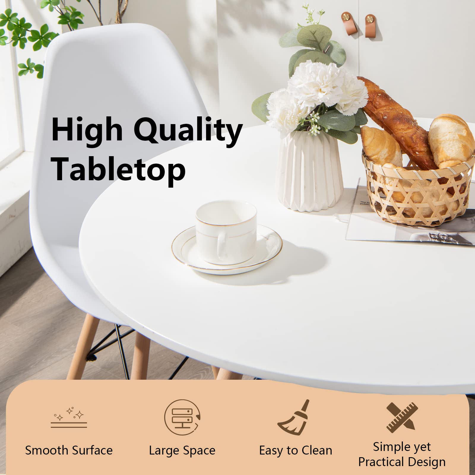 Giantex Dining Table, Round Dining Room Table with Solid Beech Wood Legs