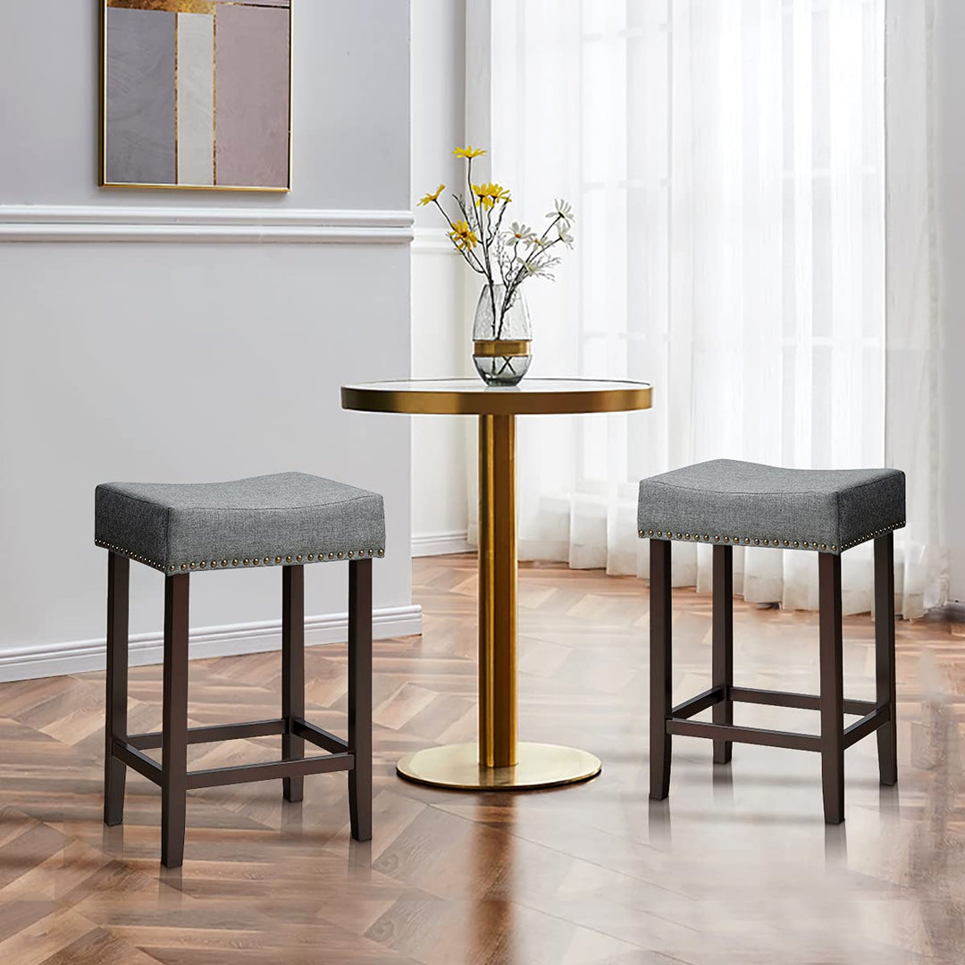Giantex Backless Counter Height Stools with Brass Nail Head Studs