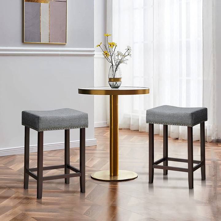 Giantex Backless Counter Height Stools with Brass Nail Head Studs