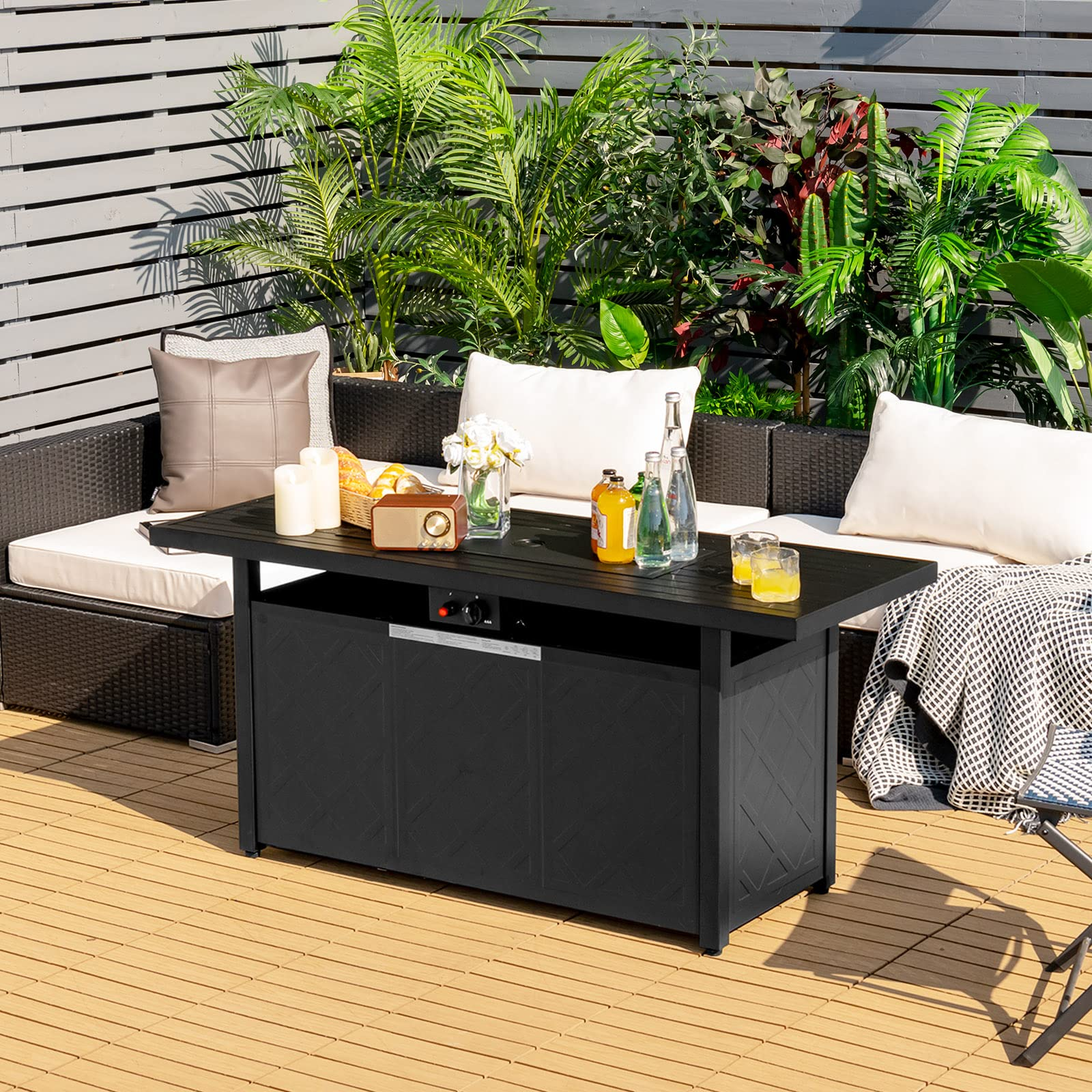 Giantex Gas Fire Table, Rectangular Outdoor Patio Propane Firepit Table