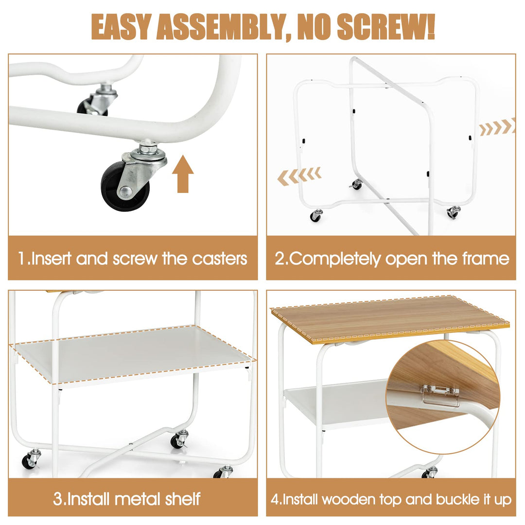 End Table on Wheels, 2-Tier Rolling Storage Cart - Giantex