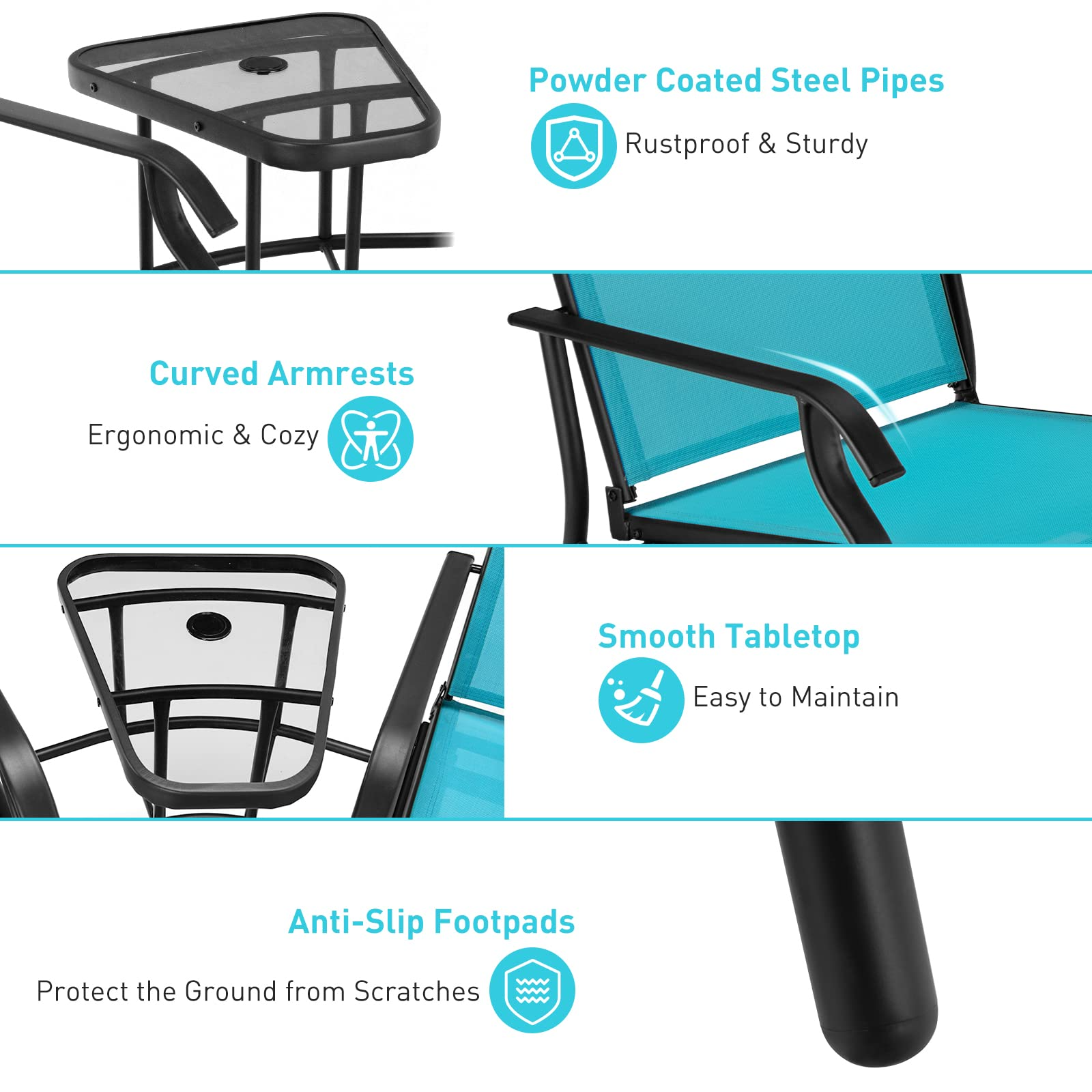 Giantex Outdoor Glider Chairs with Table & Umbrella Hole