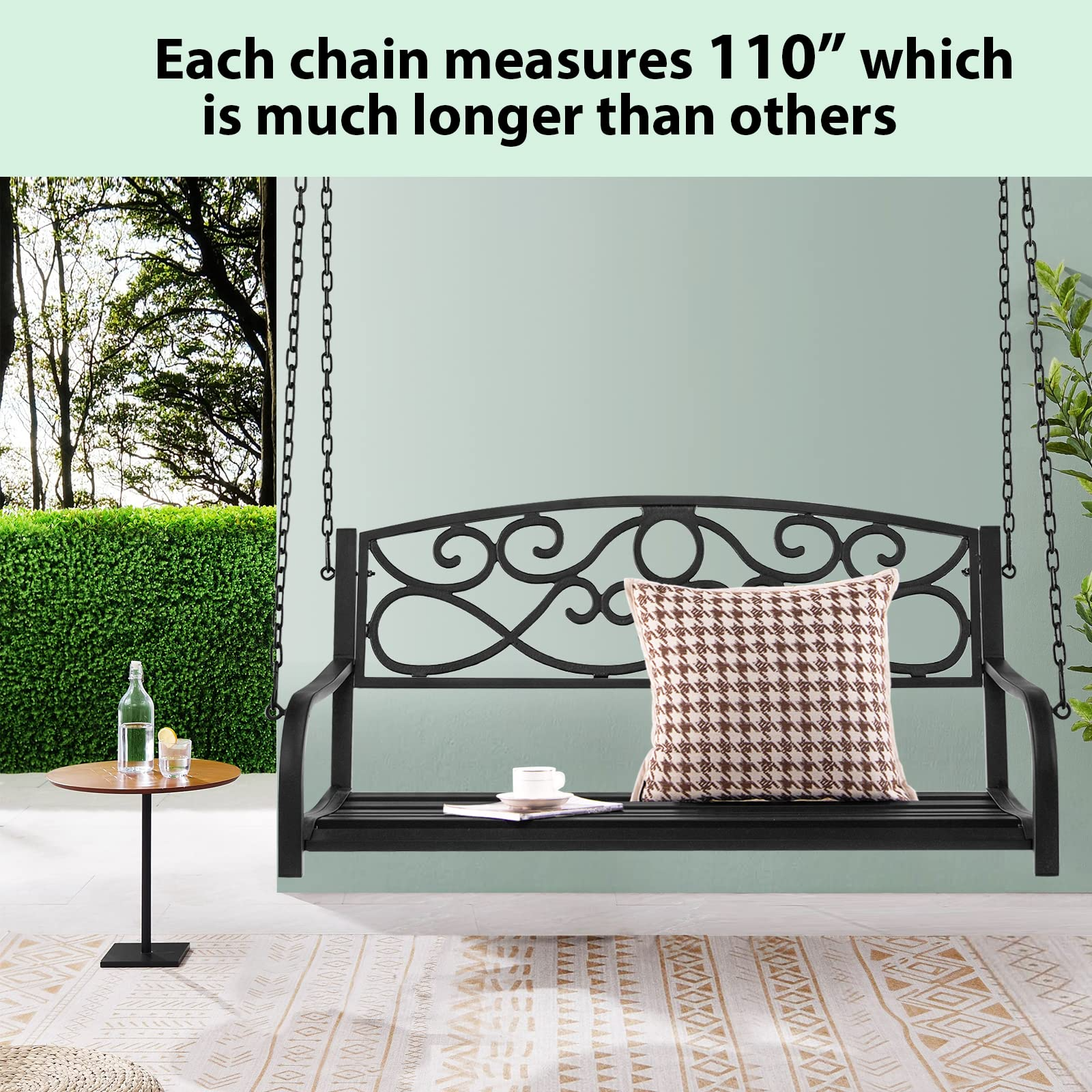 Metal Porch Swings 2 Person Outdoor Hanging Garden Bench with Sturdy Chains