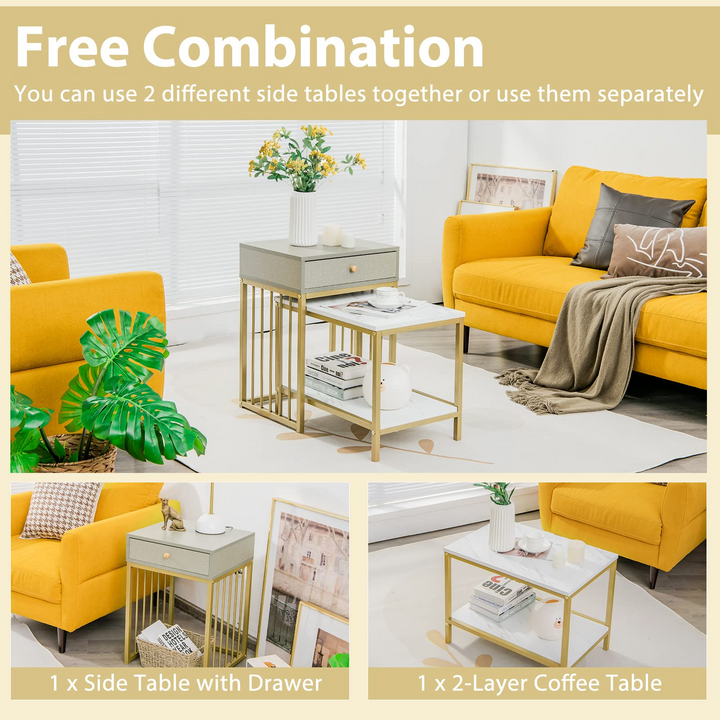 Giantex Nesting Coffee Table Set w/Drawer & Shelf
