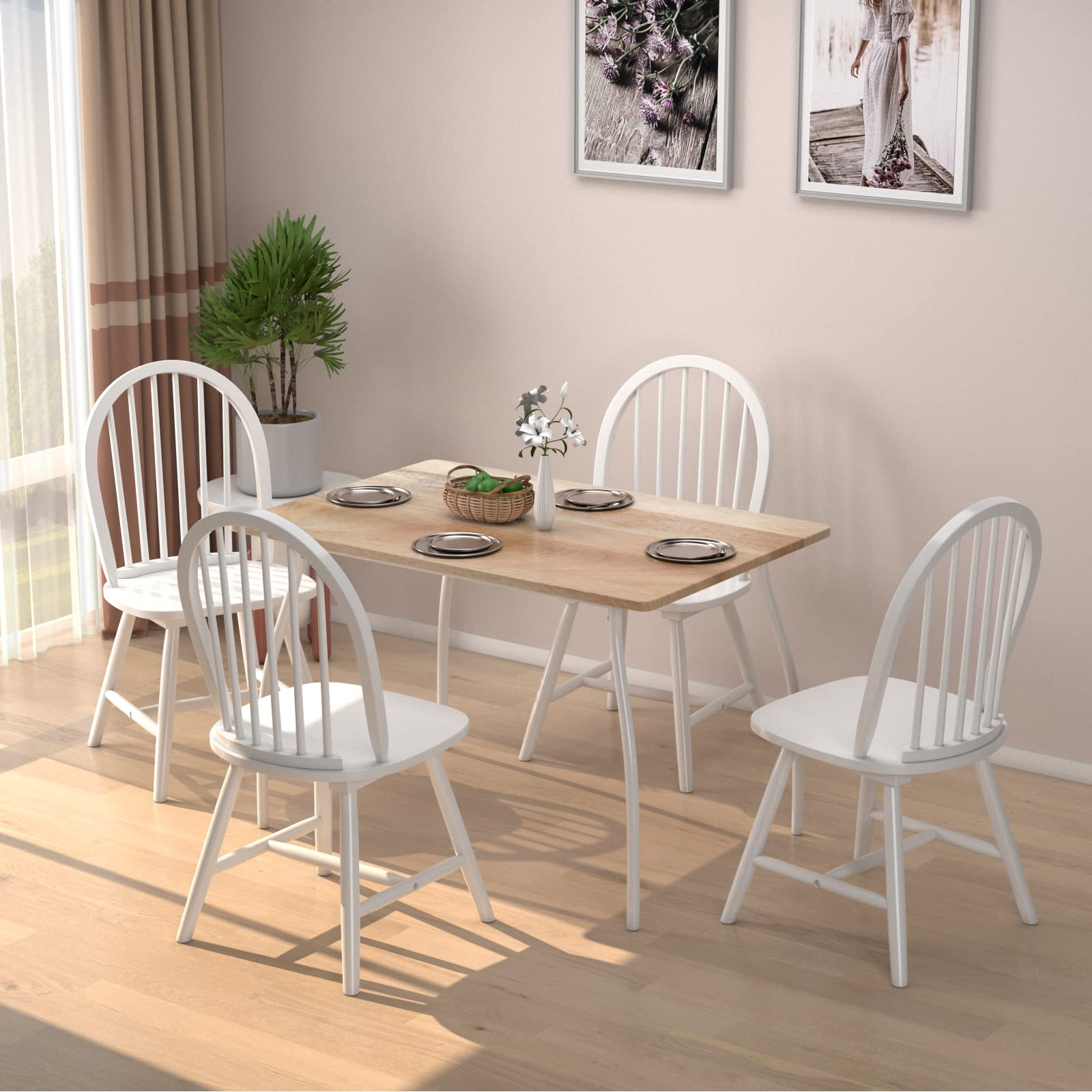 Giantex Wood Dining Chairs, French Country Armless Spindle Back Dining Chairs