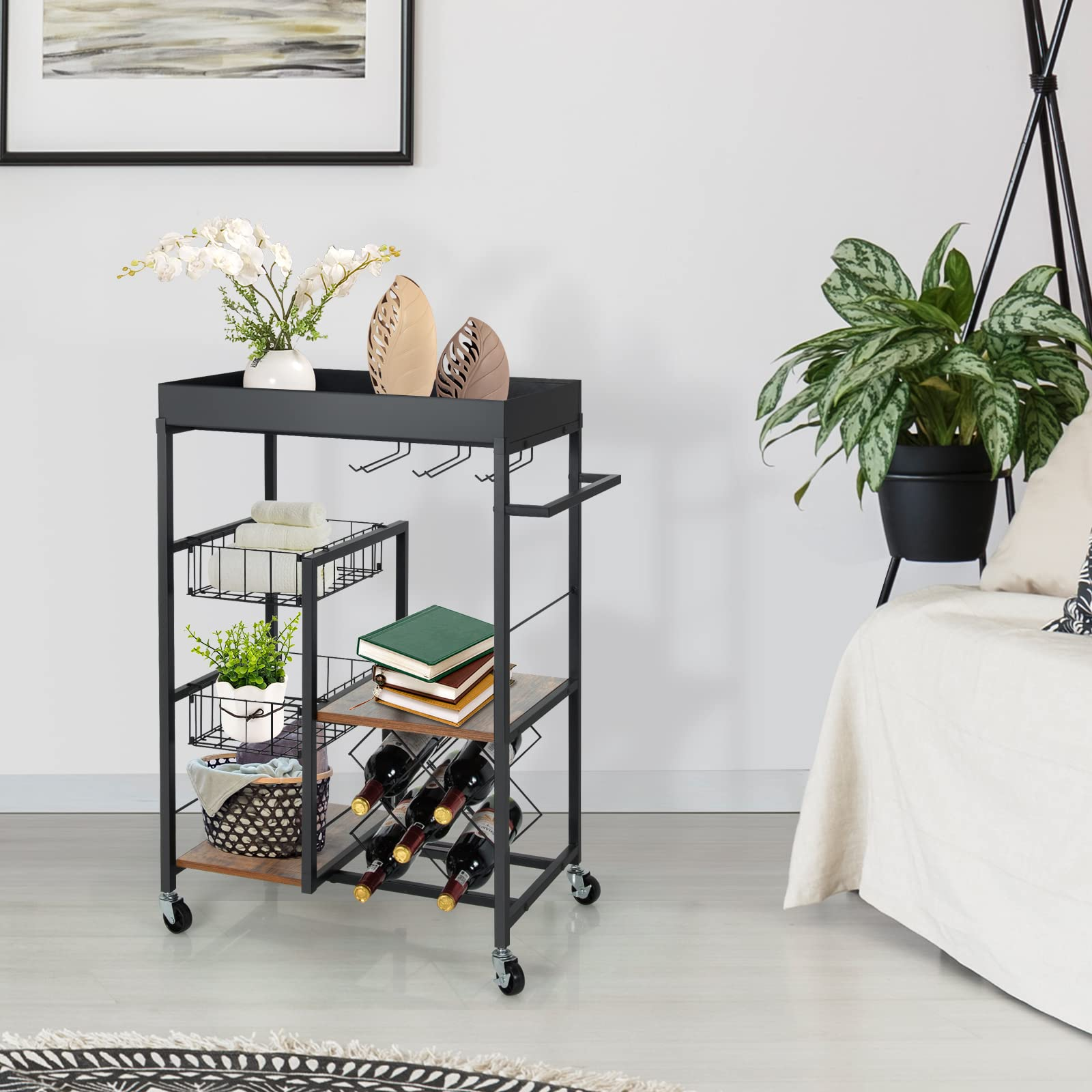 Giantex Kitchen Island Cart on Wheels, Mobile Bar Serving Cart,with Removable Top Tray