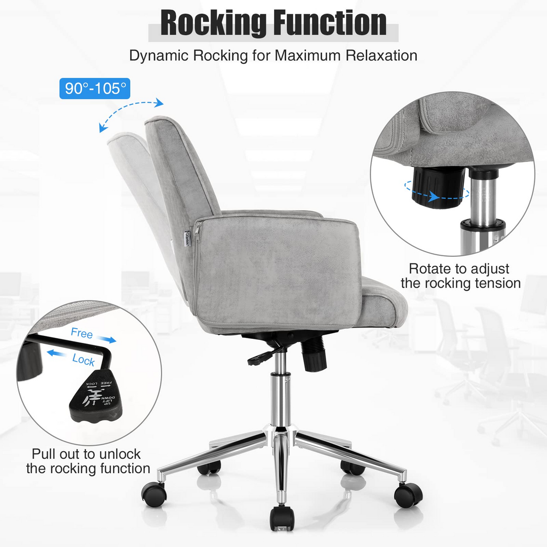 PU Leather Leisure Armchair Swivel Accent Chair with Upholstered and Rocking Function