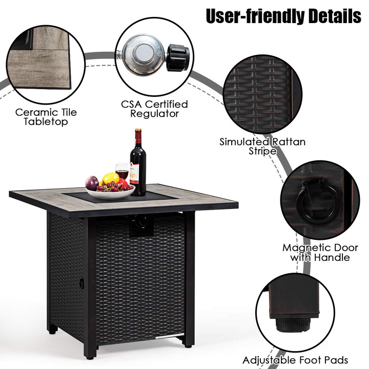 Giantex Propane Fire Pit Table, 30 inch 50,000 BTU Square Gas Firepits w/ Ceramic Tabletop