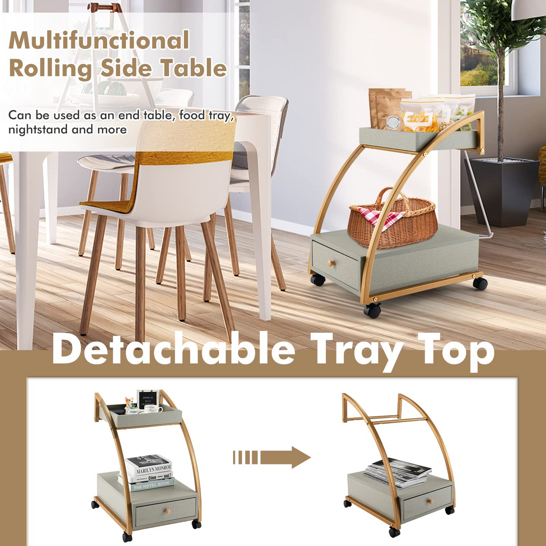 Giantex Rolling Side Table, 2-Tier End Table w/Drawer
