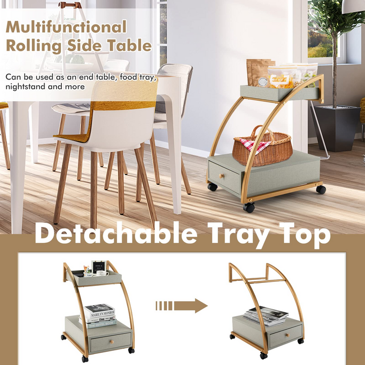 Giantex Rolling Side Table, 2-Tier End Table w/Drawer