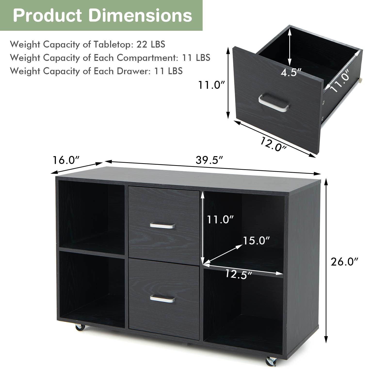 Giantex File Cabinet Office Organization - Filing Cabinet W/ 2 Drawers, 4 Open Compartments