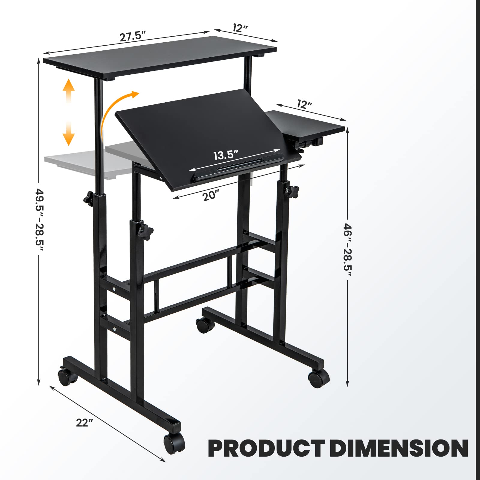 Giantex Mobile Stand up Desk Adjustable, Rolling Standing Laptop Cart Sit Stand Desk with 2 Tilting Desktops(Black)