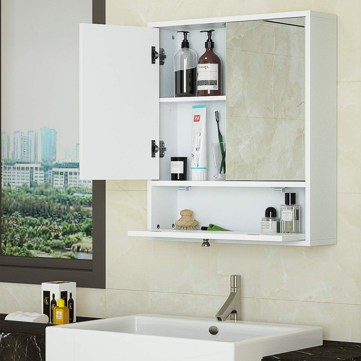 Giantex Bathroom Cabinet Wall Mounted Mirrored Storage Organizer