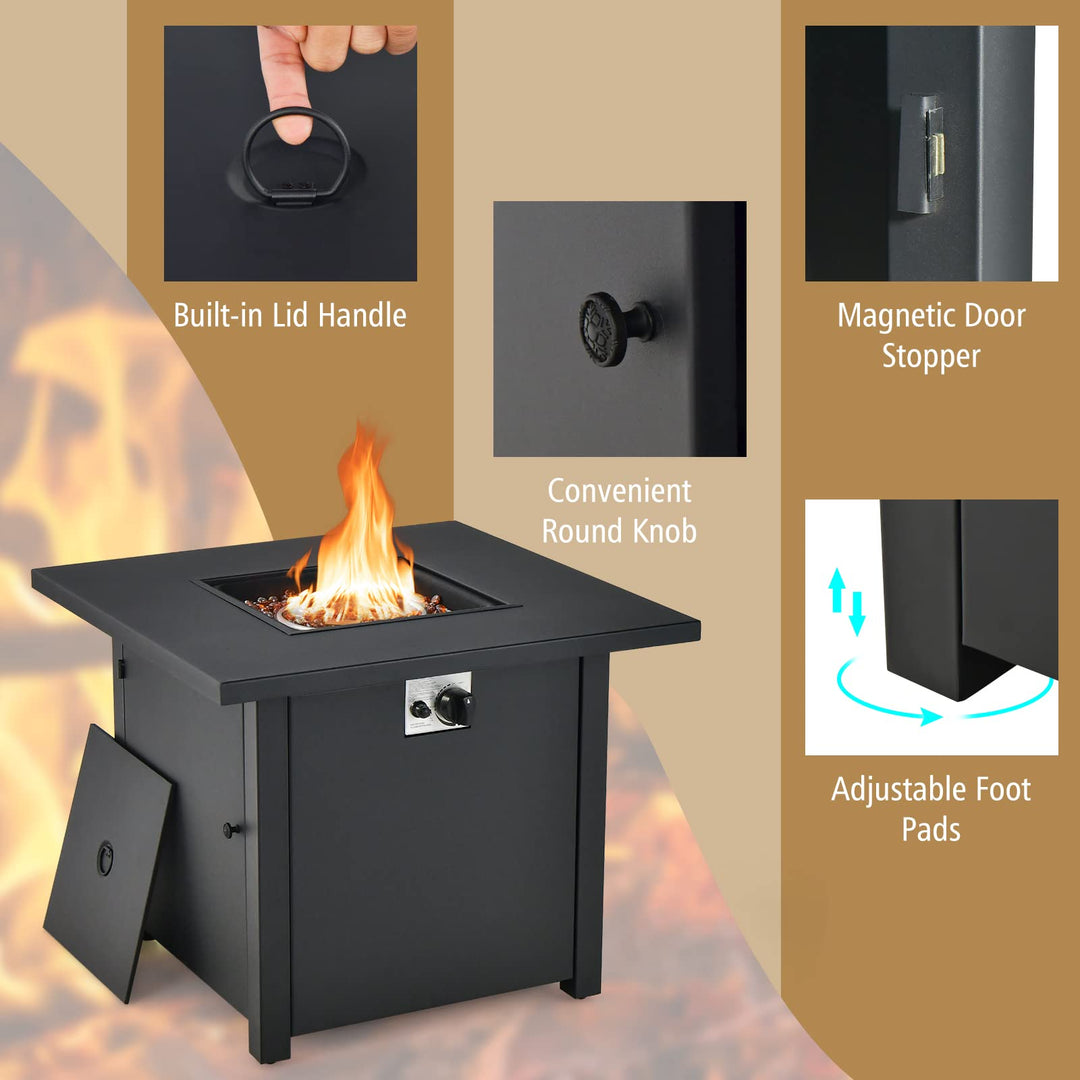 Giantex 32" Patio Propane Fire Table - 50,000 BTU Square Metal Fire Table with Lid, PVC Cover, Glass Stones