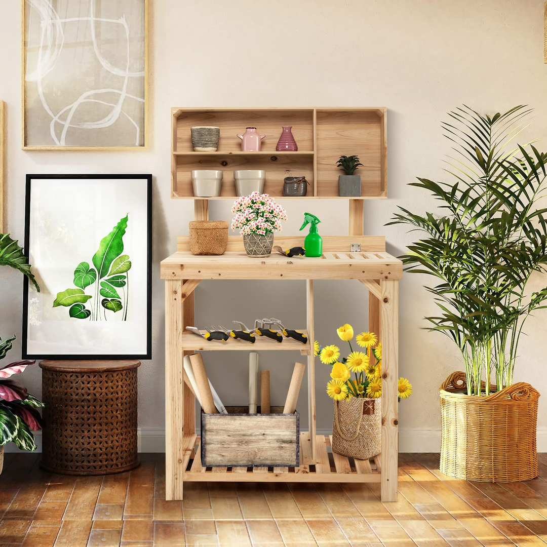 Giantex Potting Bench, Garden Potting Table with Storage Shelf