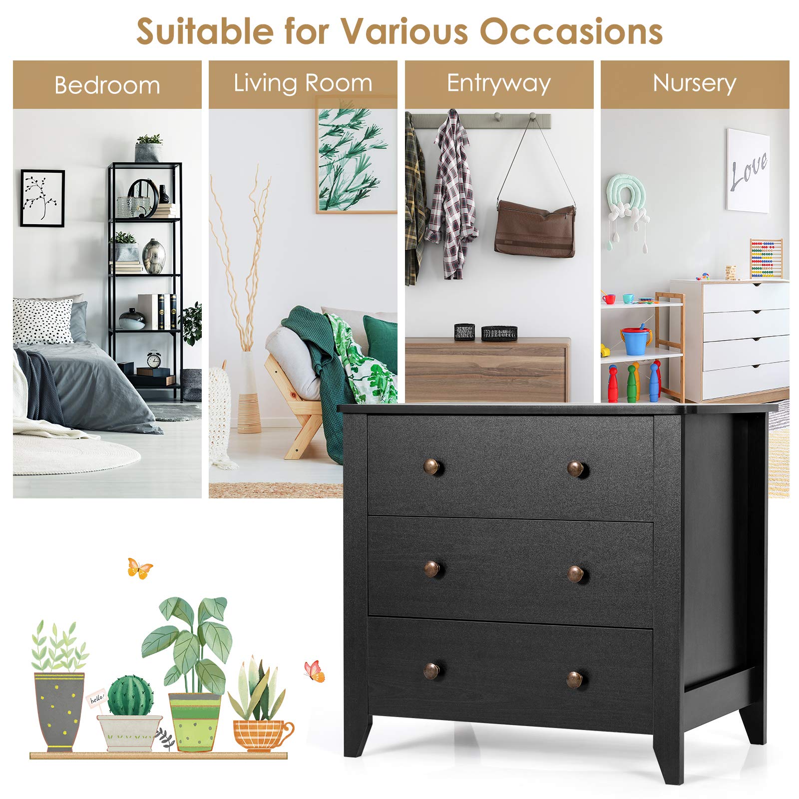Giantex Modern Simple Dresser 3-Drawers Chest with Solid Curved Legs