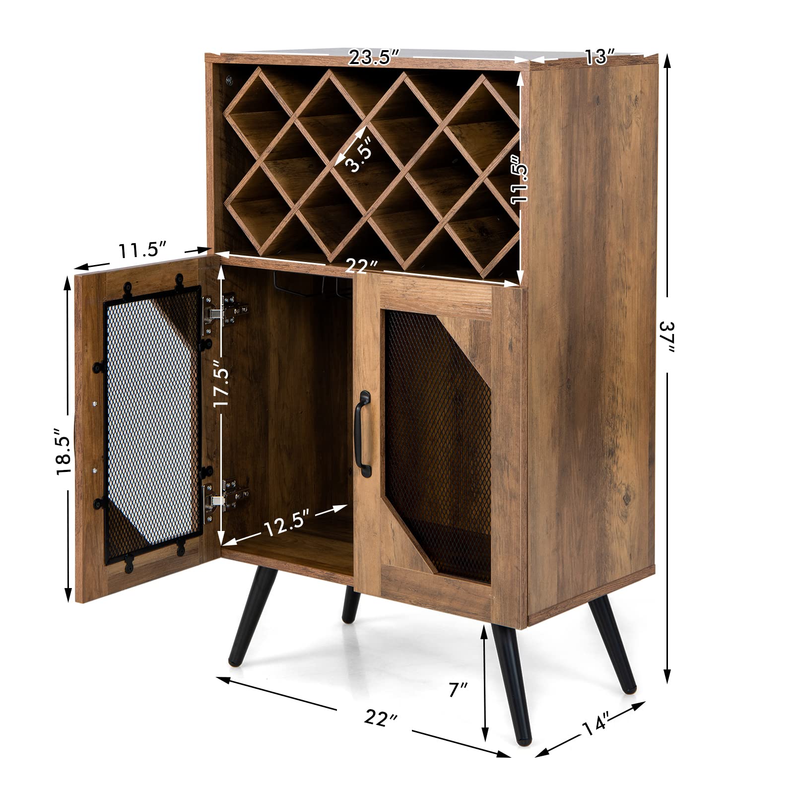 Giantex Farmhouse Buffet Cabinet with Storage, Wine Bar Cabinet 11 Bottles Rack (Brown & Black)