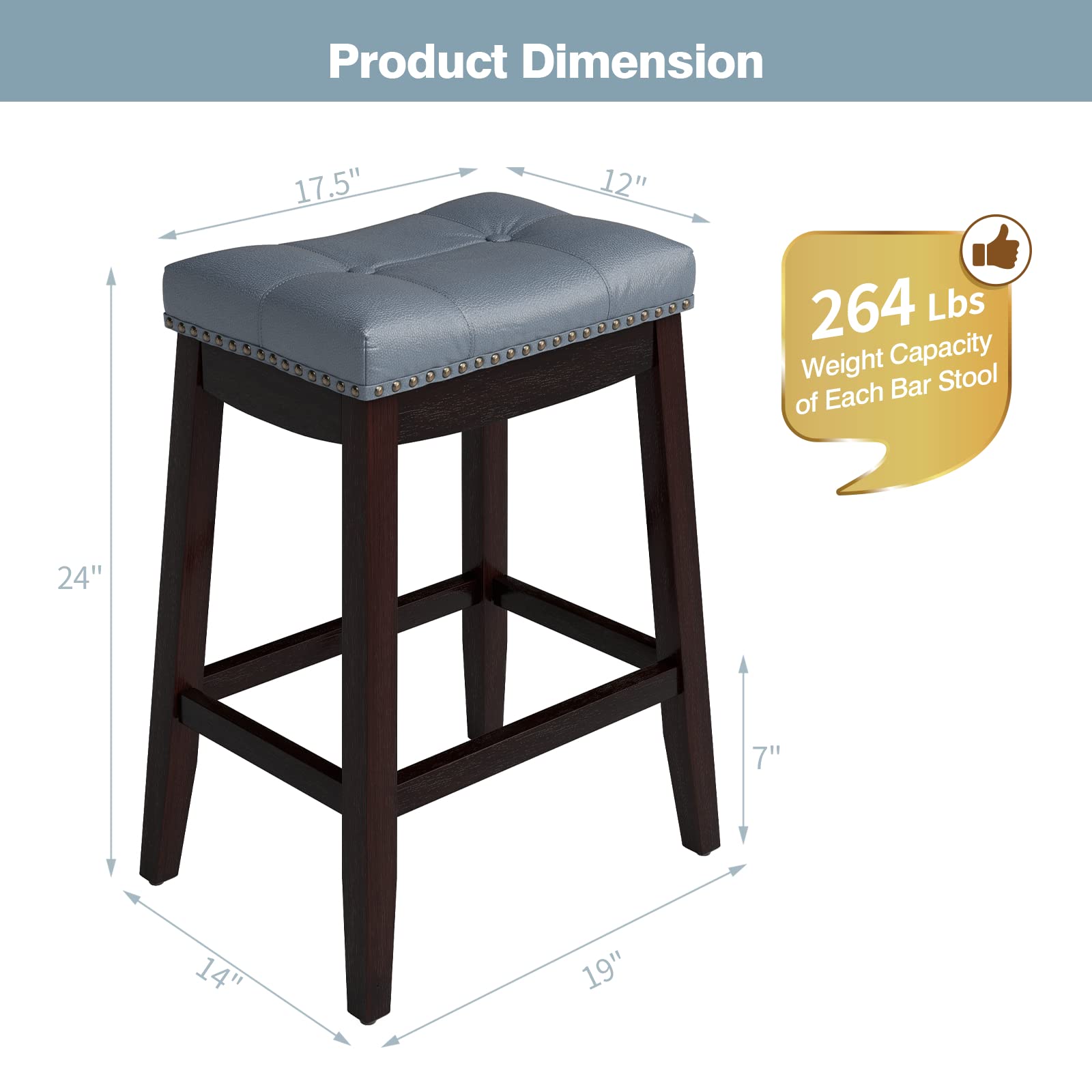 Backless Counter Stool with Footrest, Soft Seat Cushion