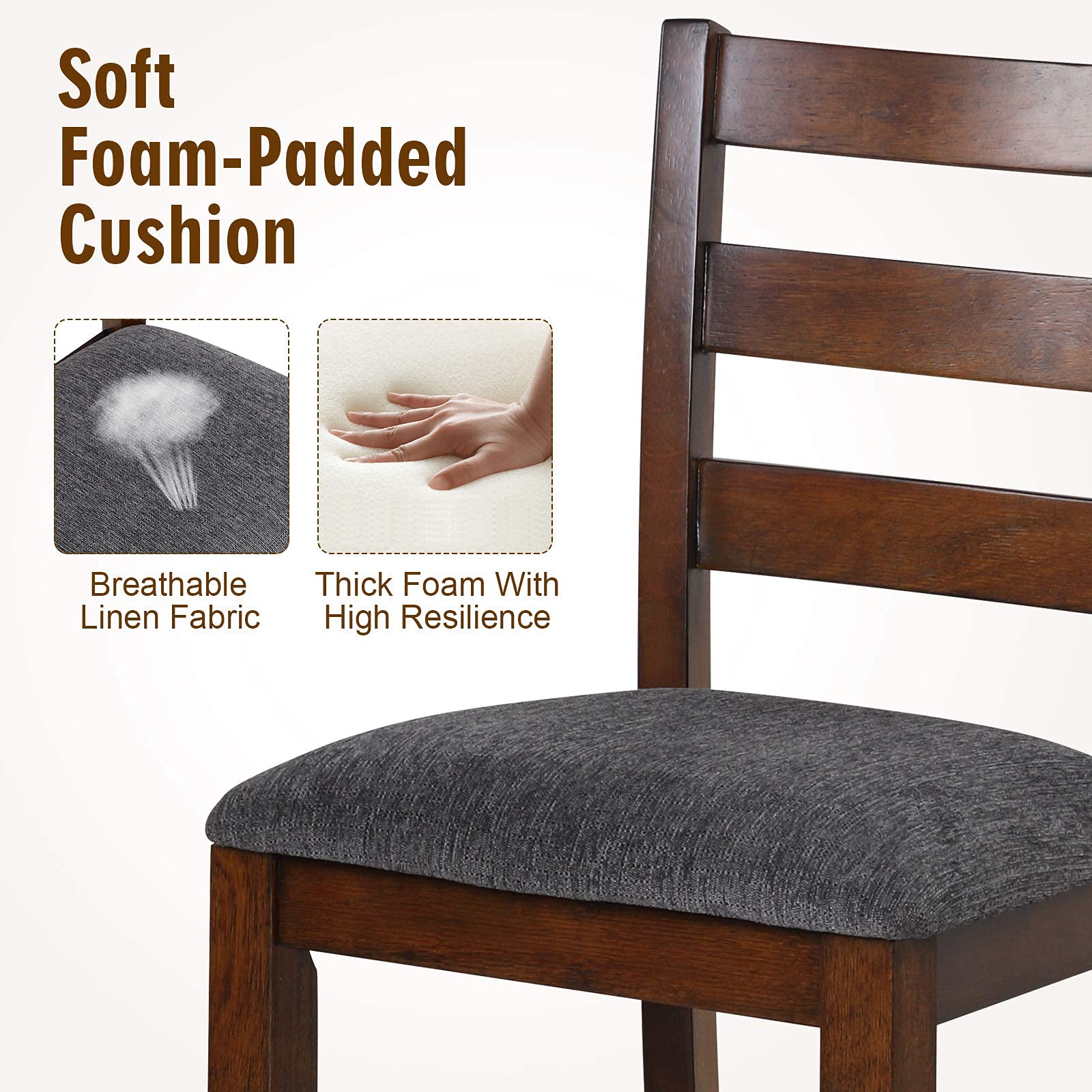 Upholstered Bar Stools with Solid Rubber Wood Frame, Foam-Padded Cushion