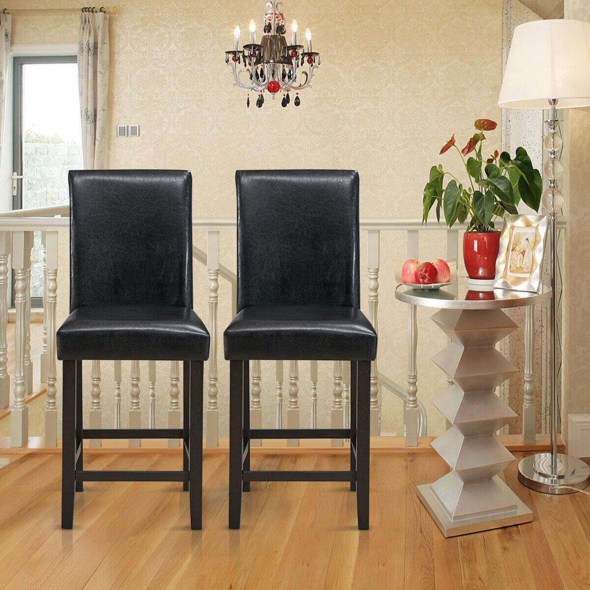 Giantex 25 inch Wooden Vintage Bar Chairs, Counter Stools w/ Upholstered Foam Cushion & Solid Rubber Wood Legs