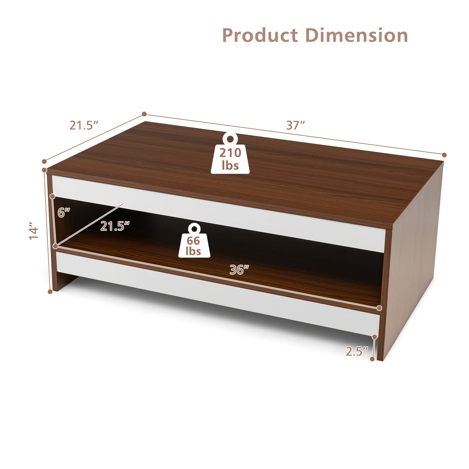 Giantex Coffee Table, 37" Rectangular Coffee Table with Open Storage Shelf