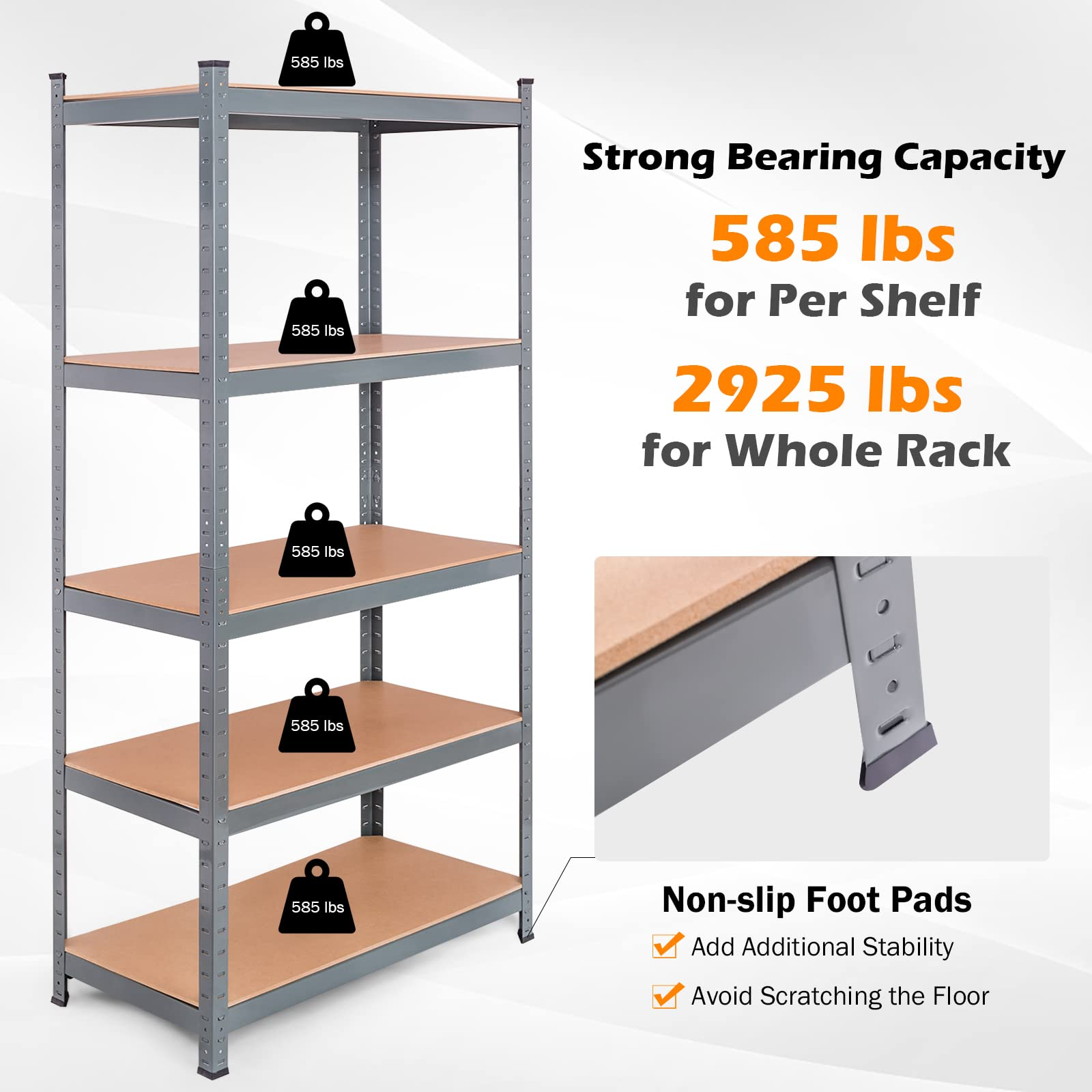 Storage Shelving Rack Utility Shelf 5-Tier | Heavy Duty 2750LBS Garage Shelves Shelving