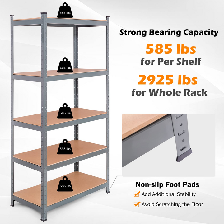 Storage Shelving Rack Utility Shelf 5-Tier | Heavy Duty 2750LBS Garage Shelves Shelving