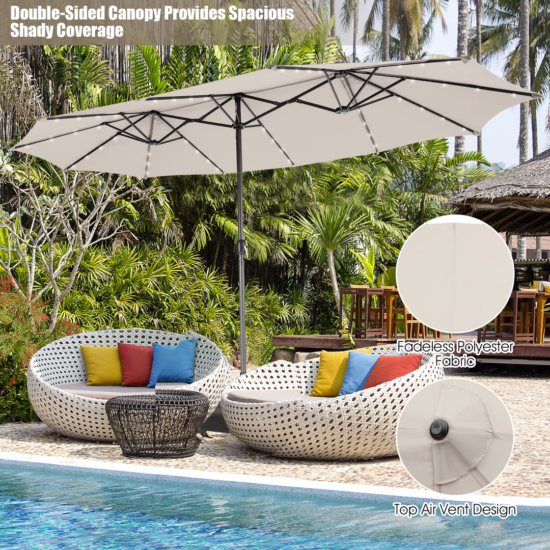 large solar patio umbrella Buy 15ft Large Outdoor Umbrella with 48 Solar Lights