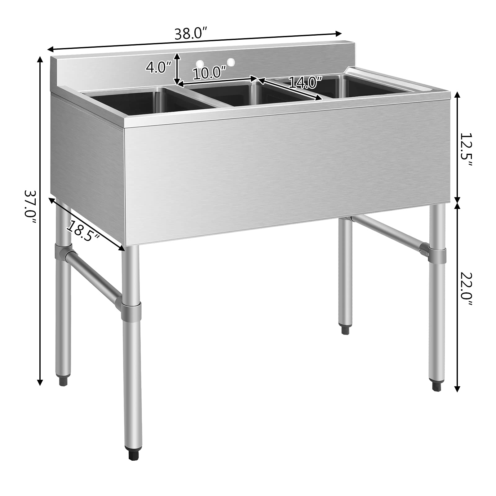 3 Compartment Commercial 304 Stainless Steel Sink