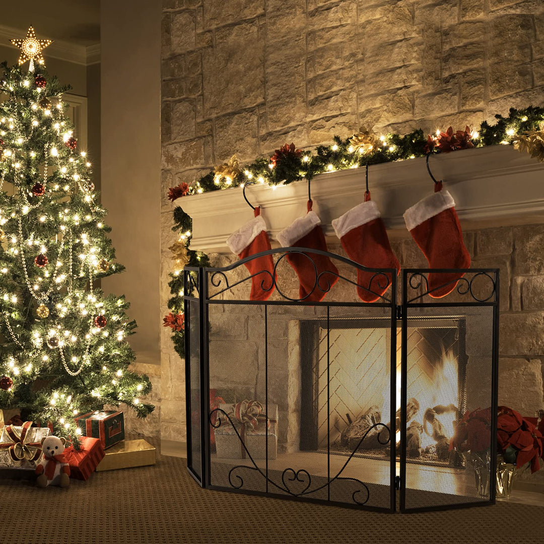 Giantex Foldable 3-Panel Fireplace Screen Black - 50x29 Inch No Assembly Required Freestanding Steel Mesh Fire Screen