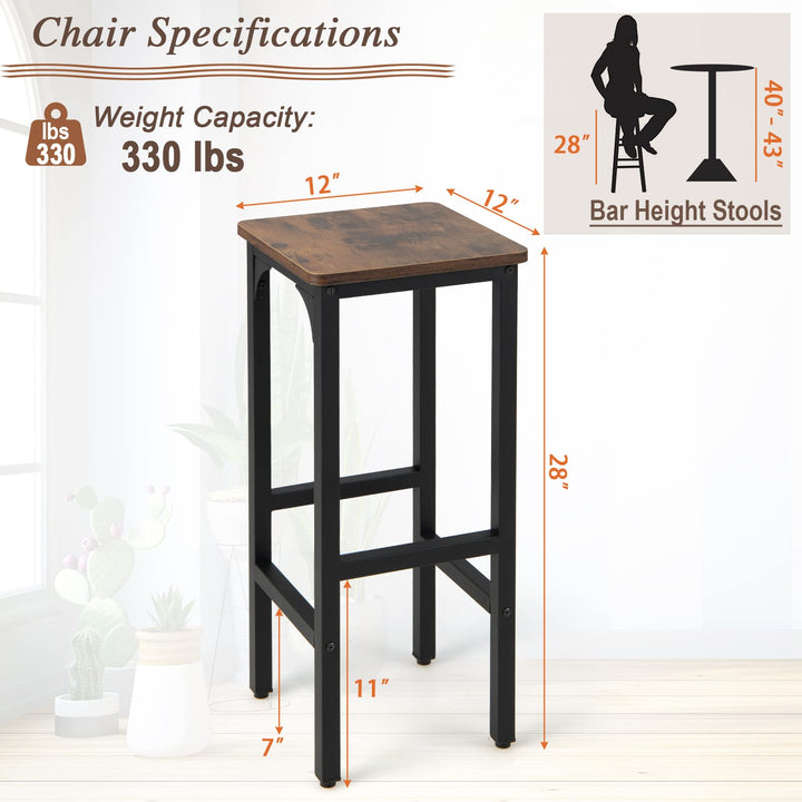 Giantex 28" Counter Height Bar Stools Set of 2, Metal Frame Bar Chairs with Adjustable Foot Pads, Brown