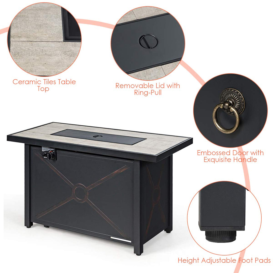Giantex Gas Fire Pit Table w/ Ceramic Tabletop, 42 Inch 60,000 BTU Rectangular Propane Fire Pit Table