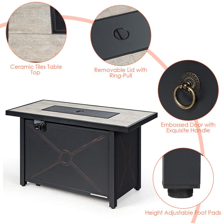 Giantex Gas Fire Pit Table w/ Ceramic Tabletop, 42 Inch 60,000 BTU Rectangular Propane Fire Pit Table
