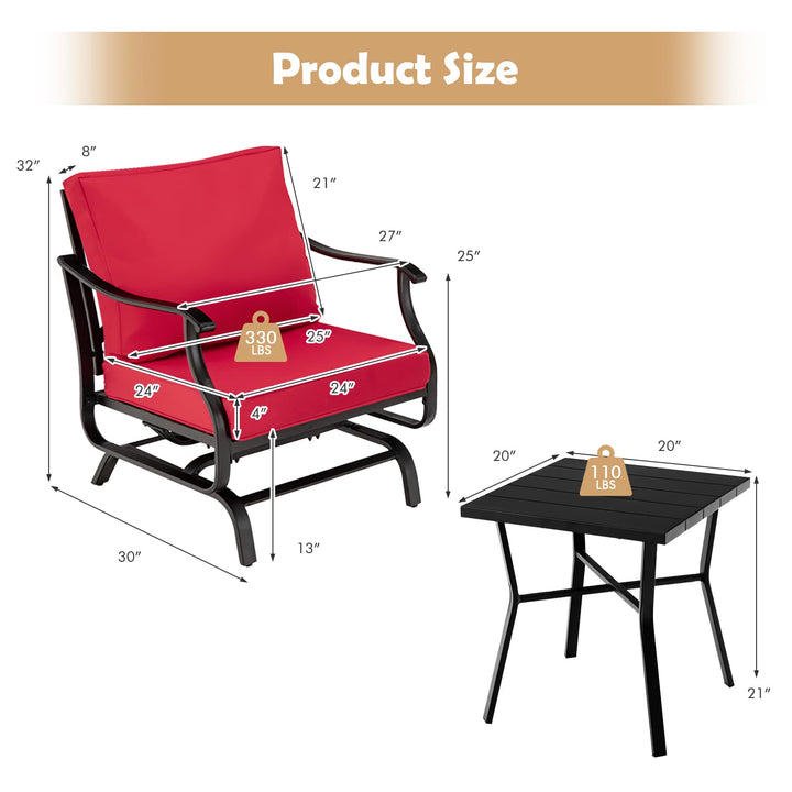 Giantex Bistro Set 3 Piece Outdoor Glider Set Rocking Chairs with Coffee Table (Red)