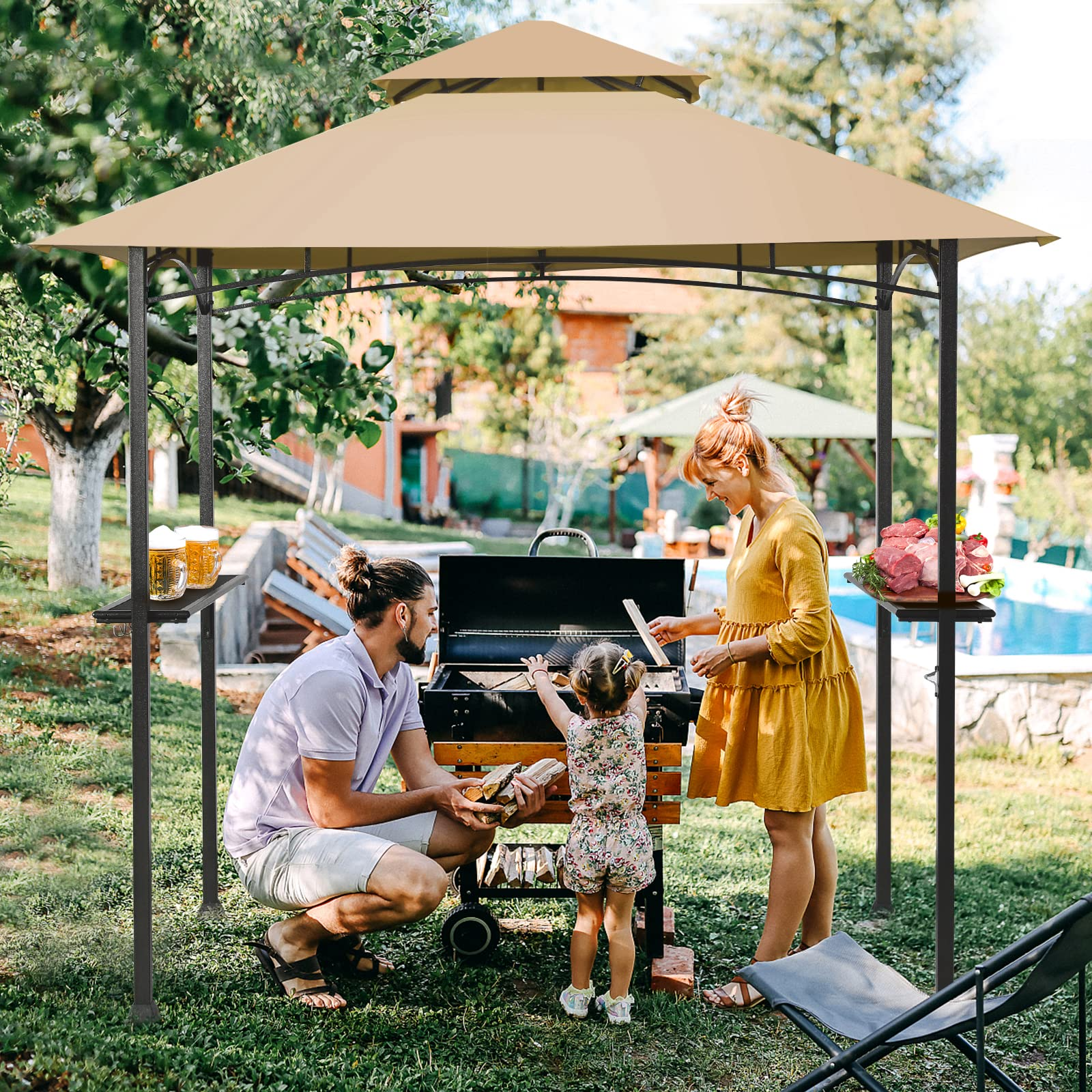 Giantex Grill Gazebo, 8ft x 5ft Grill Station with Canopy, Outdoor Grill Shelter Barbecue Tent