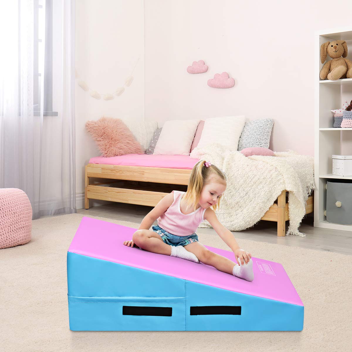 Gymnastics Wedge Mat, Gymnastics for Kids Play (Baby Pink/Baby Blue/Non-Folding)