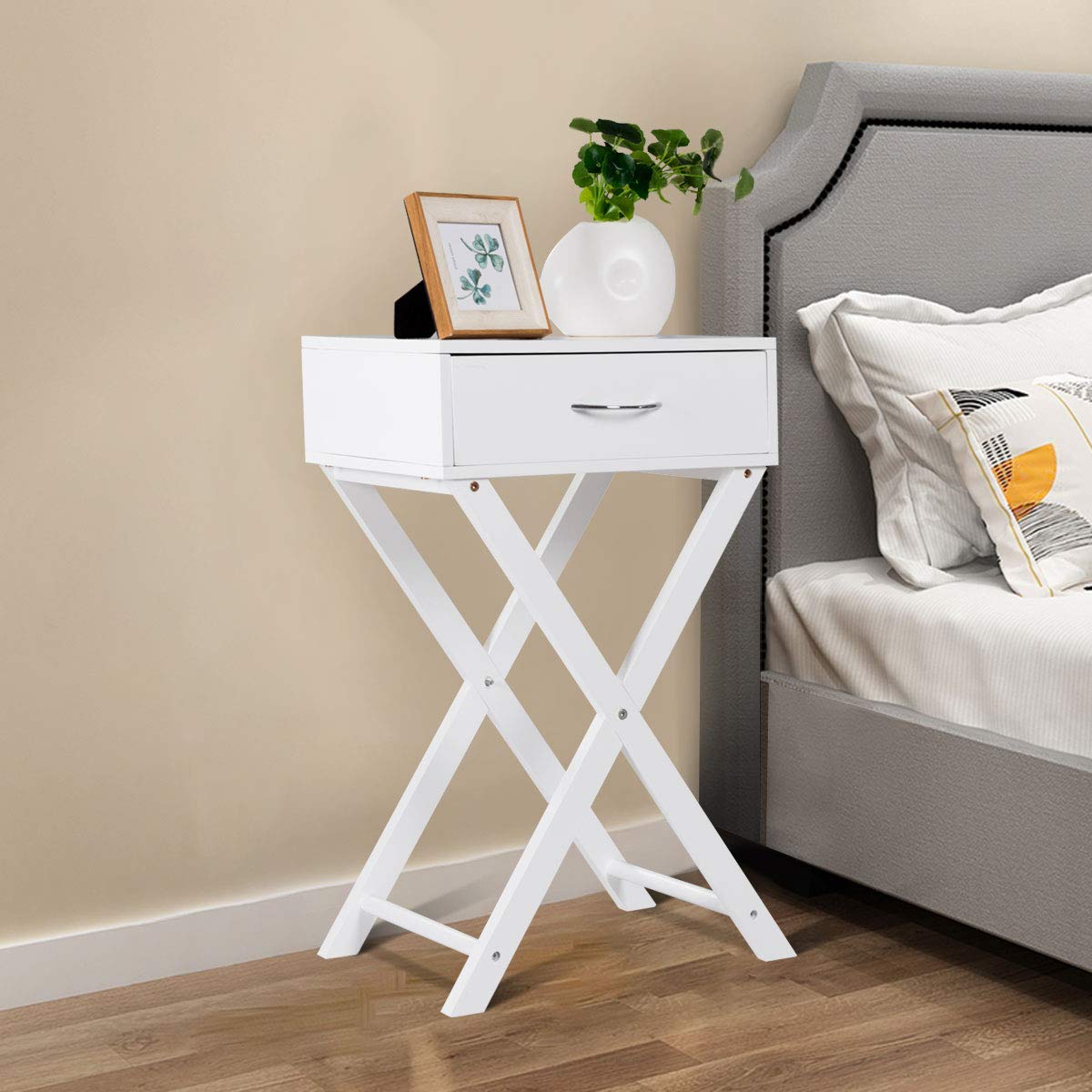 Giantex Nightstand with Drawer X-Shaped Design Sofa Side Table