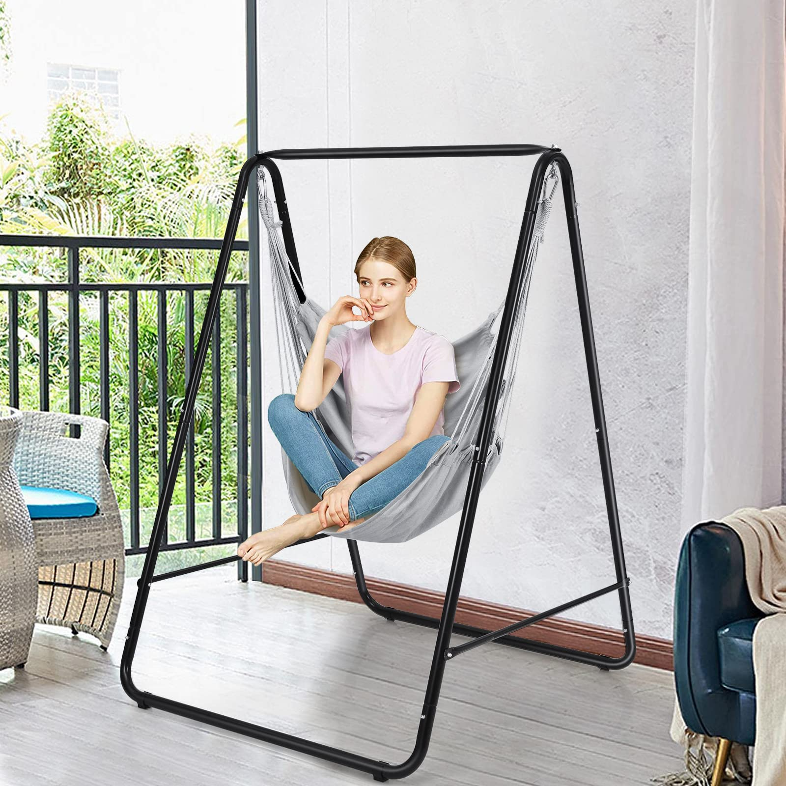 Heavy-Duty Powder-Coated Steel Stand with Hanging Swing Chair