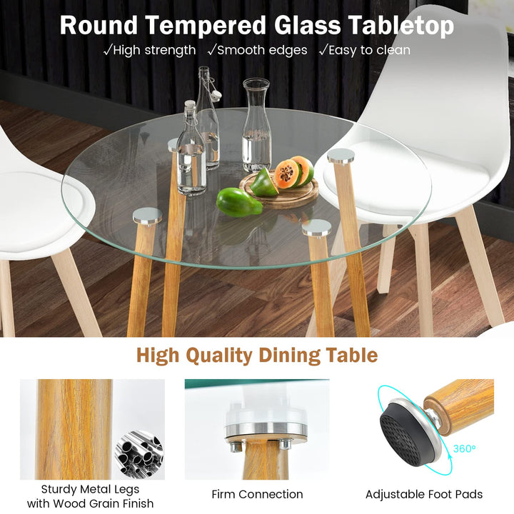 Giantex Dining Table Set for 4, Modern 5-Piece Dining Room Set w/ 1 Round Tempered Glass Table & 4 High Back Chairs