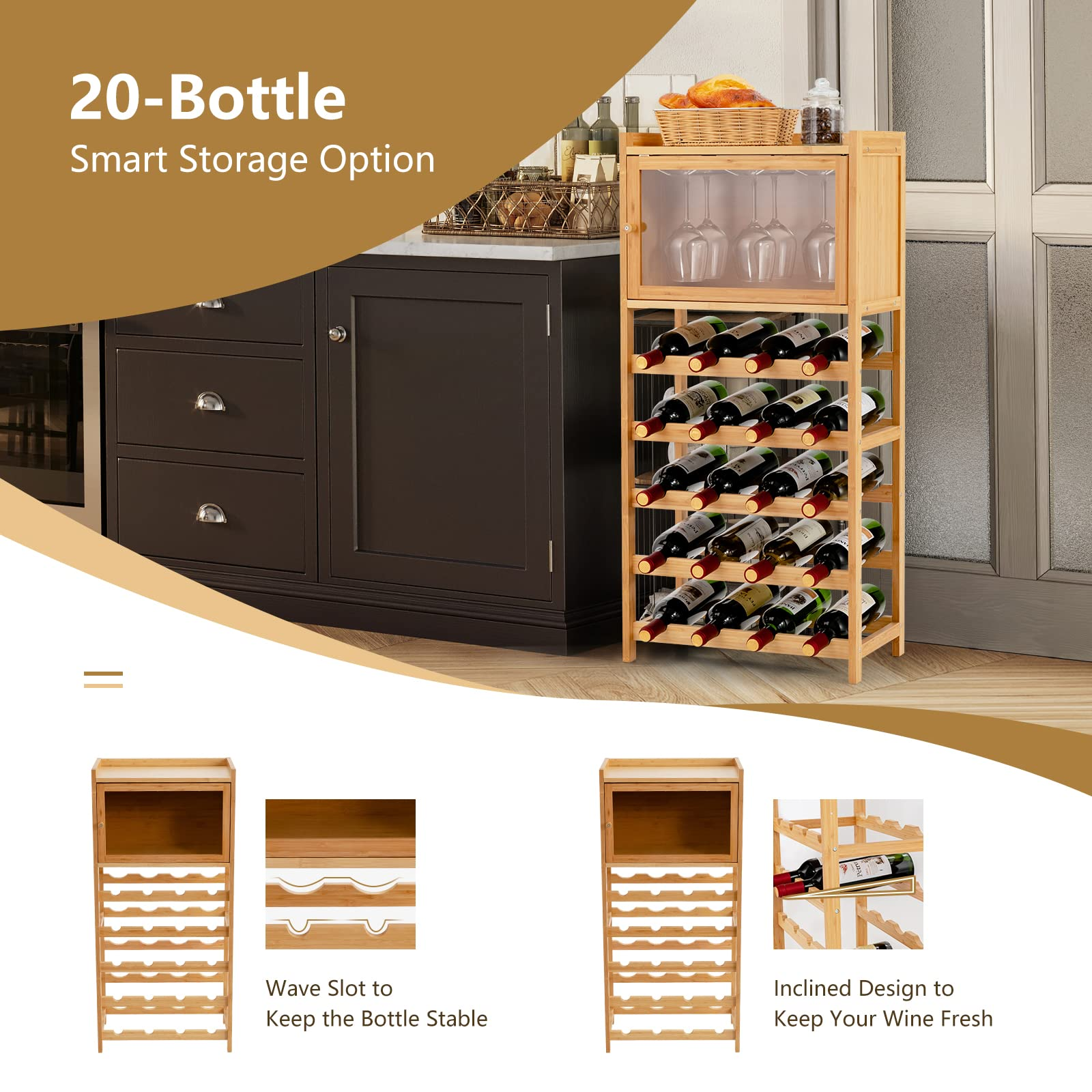 Giantex 100% Bamboo Wine Rack Cabinet
