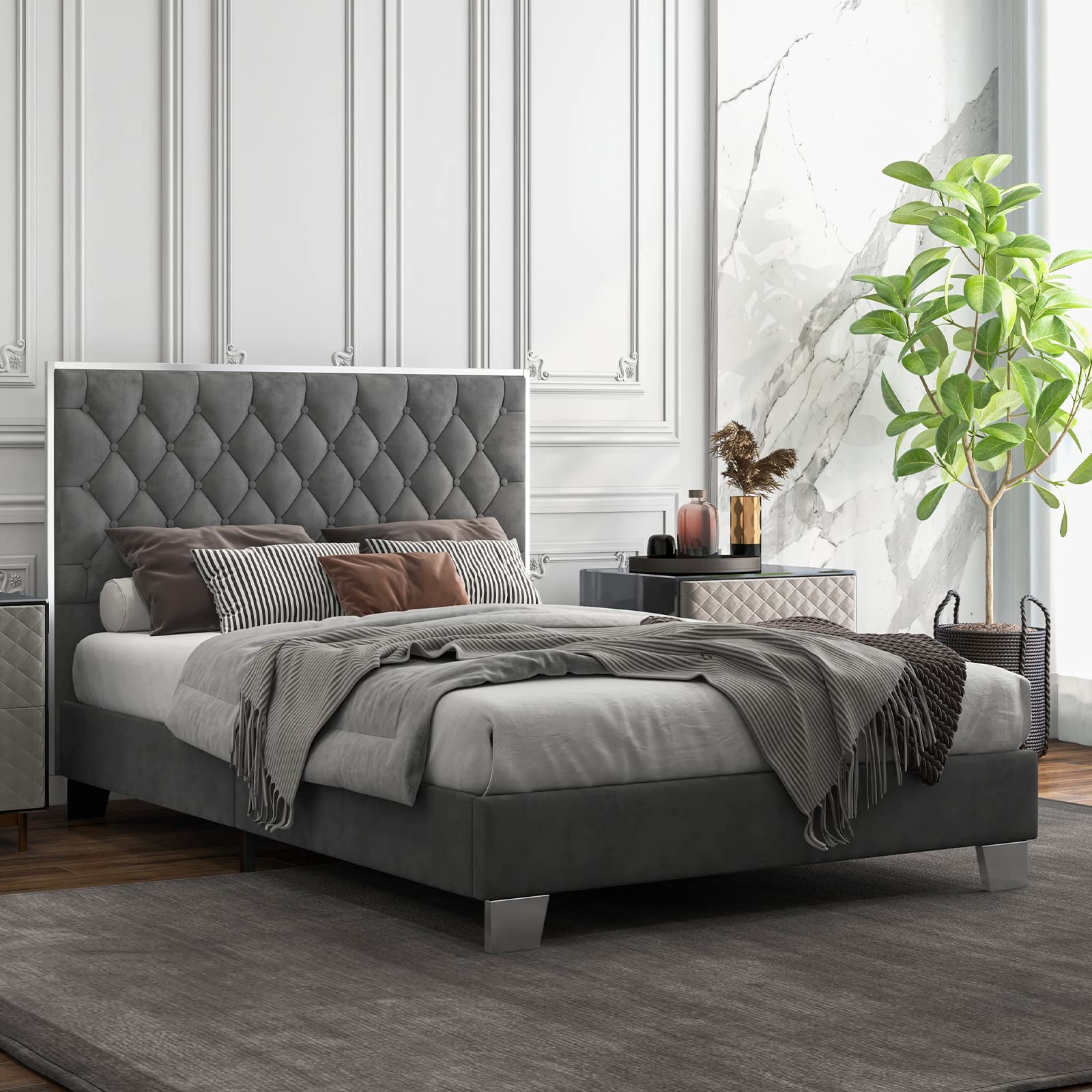 Giantex Upholstered Bed Frame, Modern Platform Bed